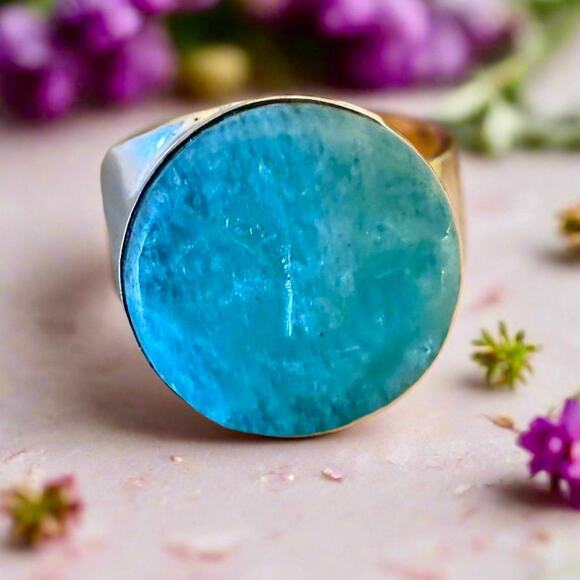 Custom made Carved Moon Face Amazonite .925 Ring 7.25 - Picture 2 of 7